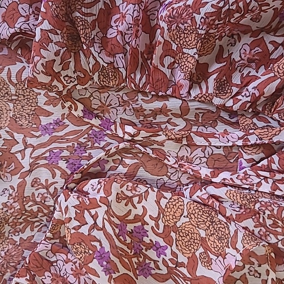 J. Crew Pink & Orange 'Fete Floral' Ruffle Crinkle Chiffon Boho Top - Size Md - Picture 6 of 9